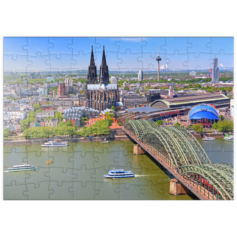 puzzleplate Blick über den Rhein mit Kölner Dom und Hohenzollernbrücke, Köln 100 Puzzle