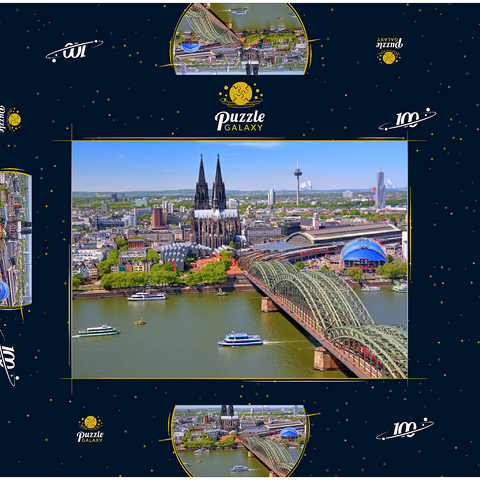 Blick über den Rhein mit Kölner Dom und Hohenzollernbrücke, Köln 100 Puzzle Schachtel 3D Modell