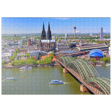 puzzleplate Blick über den Rhein mit Kölner Dom und Hohenzollernbrücke, Köln 500 Puzzle