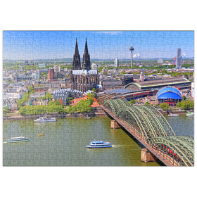 Darstellung des Puzzle Motivs Blick über den Rhein mit Kölner Dom und Hohenzollernbrücke, Köln - Puzzleteile: 500