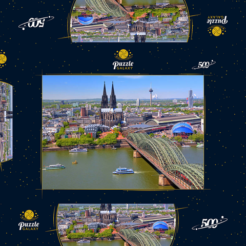 Blick über den Rhein mit Kölner Dom und Hohenzollernbrücke, Köln 500 Puzzle Schachtel 3D Modell