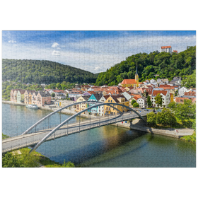 Darstellung des Puzzle-Motivs Brücke über die Altmühl in Riedenburg mit dem Schloss Rosenstein – Puzzleteile: 1000