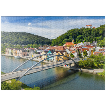 puzzleplate Brücke über die Altmühl in Riedenburg mit dem Schloss Rosenstein am Altmühl Radweg 1000 Puzzle