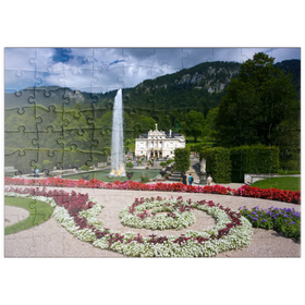 Darstellung des Puzzle Motivs Schloss Linderhof mit Wasserparterre und Fontain, Oberbayern - Puzzleteile: 100