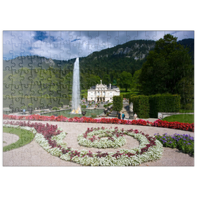 Darstellung des Puzzle Motivs Schloss Linderhof mit Wasserparterre und Fontain, Oberbayern - Puzzleteile: 200