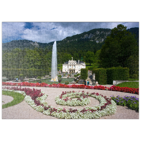 Darstellung des Puzzle Motivs Schloss Linderhof mit Wasserparterre und Fontain, Oberbayern - Puzzleteile: 500