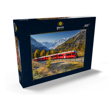 Rhätische Bahn am Berninapass mit Blick ins Tal Val Morteratsch 1000 Puzzle Schachtel Ansicht2