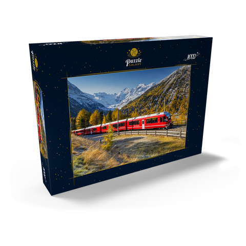 Rhätische Bahn am Berninapass mit Blick ins Tal Val Morteratsch 1000 Puzzle Schachtel Ansicht2