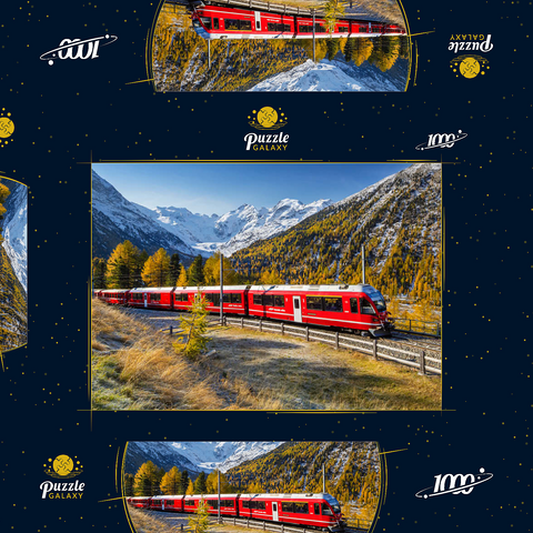 Rhätische Bahn am Berninapass mit Blick ins Tal Val Morteratsch 1000 Puzzle Schachtel 3D Modell