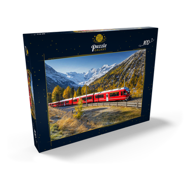 Rhätische Bahn am Berninapass mit Blick ins Tal Val Morteratsch 100 Puzzle Schachtel Ansicht2