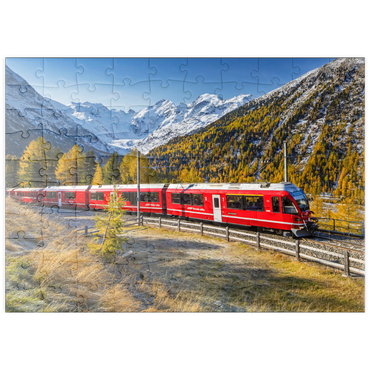 puzzleplate Rhätische Bahn am Berninapass mit Blick ins Tal Val Morteratsch 100 Puzzle