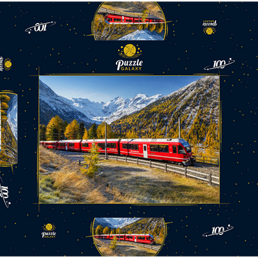 Rhätische Bahn am Berninapass mit Blick ins Tal Val Morteratsch 100 Puzzle Schachtel 3D Modell