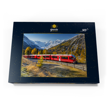 Rhätische Bahn am Berninapass mit Blick ins Tal Val Morteratsch 500 Puzzle Schachtel Ansicht3