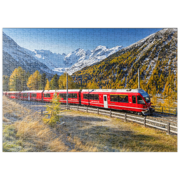 puzzleplate Rhätische Bahn am Berninapass mit Blick ins Tal Val Morteratsch 500 Puzzle