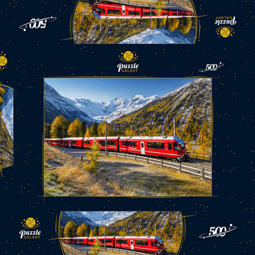 Rhätische Bahn am Berninapass mit Blick ins Tal Val Morteratsch 500 Puzzle Schachtel 3D Modell
