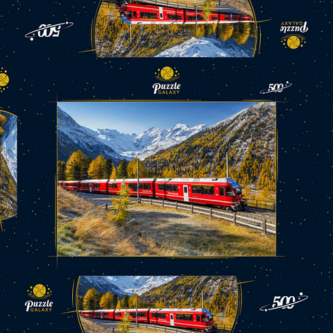 Rhätische Bahn am Berninapass mit Blick ins Tal Val Morteratsch 500 Puzzle Schachtel 3D Modell