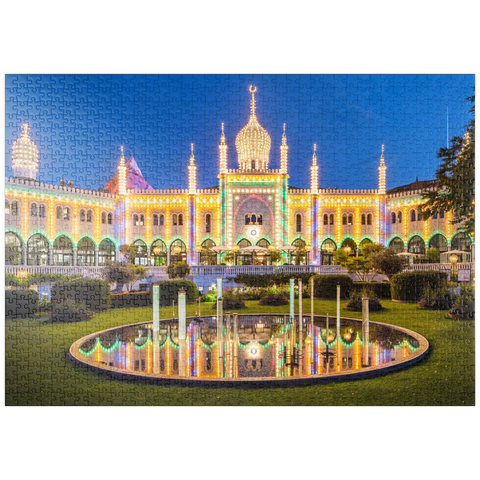 puzzleplate Maurischer Palast am Abend im Vergnügungspark 1000 Puzzle
