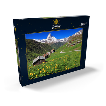 Frühlingswiese mit Trollblumen (Trollius europaeus) beim Weiler Findeln gegen Matterhorn (4478m), Zermatt 200 Puzzle Schachtel Ansicht2