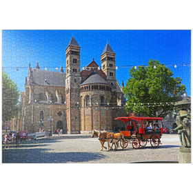 Darstellung des Puzzle Motivs St. Servatiusbasilika am Vrijthof mit Pferdekutsche, Maastricht - Puzzleteile: 1000