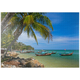 Darstellung des Puzzle Motivs Fischerboote am Strand von Bang Tao, Insel Phuket, Thailand - Puzzleteile: 1000
