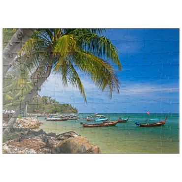 puzzleplate Fischerboote am Strand von Bang Tao, Insel Phuket, Thailand 100 Puzzle