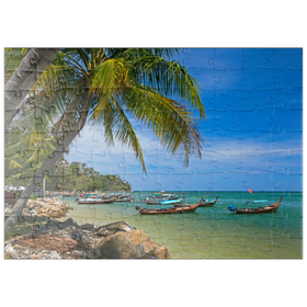 Darstellung des Puzzle Motivs Fischerboote am Strand von Bang Tao, Insel Phuket, Thailand - Puzzleteile: 100