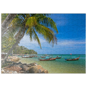 Darstellung des Puzzle Motivs Fischerboote am Strand von Bang Tao, Insel Phuket, Thailand - Puzzleteile: 200