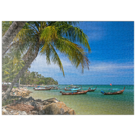 Darstellung des Puzzle Motivs Fischerboote am Strand von Bang Tao, Insel Phuket, Thailand - Puzzleteile: 500