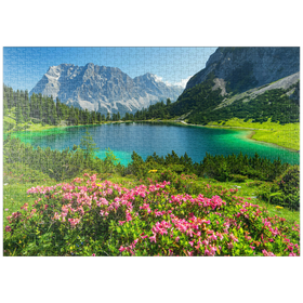 Darstellung des Puzzle-Motivs Blühende Alpenrosen am Seebensee, Tiroler Zugspitz Arena – Puzzleteile: 1000