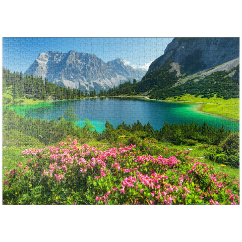 puzzleplate Blühende Alpenrosen am Seebensee im Wandergebiet der Ehrwalder Alm, Tiroler Zugspitz Arena 1000 Puzzle
