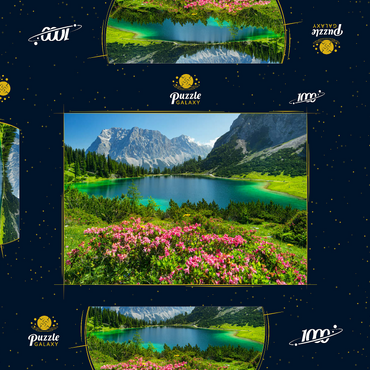 Blühende Alpenrosen am Seebensee im Wandergebiet der Ehrwalder Alm, Tiroler Zugspitz Arena 1000 Puzzle Schachtel 3D Modell