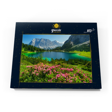 Blühende Alpenrosen am Seebensee im Wandergebiet der Ehrwalder Alm, Tiroler Zugspitz Arena 100 Puzzle Schachtel Ansicht3