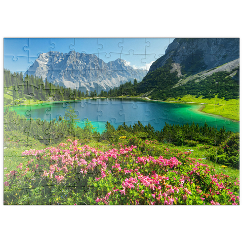 puzzleplate Blühende Alpenrosen am Seebensee im Wandergebiet der Ehrwalder Alm, Tiroler Zugspitz Arena 100 Puzzle
