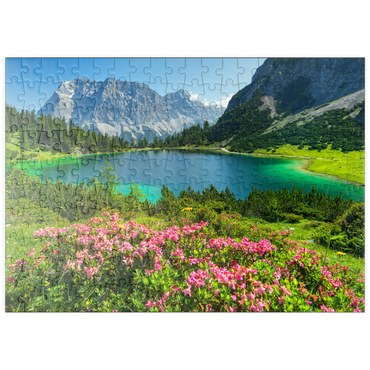 puzzleplate Blühende Alpenrosen am Seebensee im Wandergebiet der Ehrwalder Alm, Tiroler Zugspitz Arena 200 Puzzle