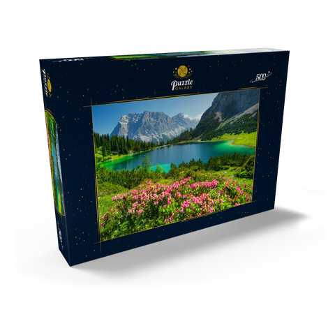 Blühende Alpenrosen am Seebensee im Wandergebiet der Ehrwalder Alm, Tiroler Zugspitz Arena 500 Puzzle Schachtel Ansicht2