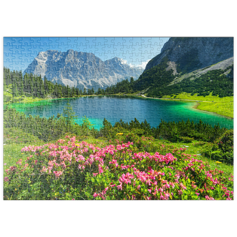 puzzleplate Blühende Alpenrosen am Seebensee im Wandergebiet der Ehrwalder Alm, Tiroler Zugspitz Arena 500 Puzzle