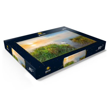 Sonnenaufgang mit Schwan am Riegsee bei Murnau 100 Puzzle Schachtel Ansicht1