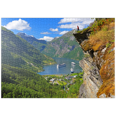 puzzleplate Blick vom Flydalsjuvet auf den Geiranger Fjord, Norwegen 1000 Puzzle