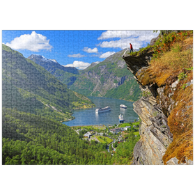 Darstellung des Puzzle Motivs Blick vom Flydalsjuvet auf den Geiranger Fjord, Norwegen - Puzzleteile: 1000