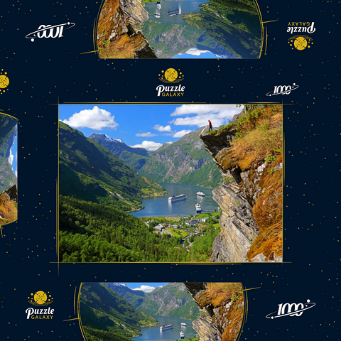 Blick vom Flydalsjuvet auf den Geiranger Fjord, Norwegen 1000 Puzzle Schachtel 3D Modell
