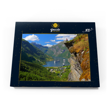 Blick vom Flydalsjuvet auf den Geiranger Fjord, Norwegen 100 Puzzle Schachtel Ansicht3