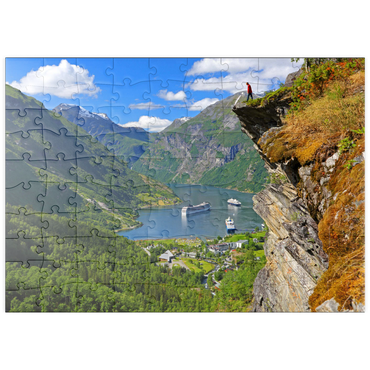 puzzleplate Blick vom Flydalsjuvet auf den Geiranger Fjord, Norwegen 100 Puzzle