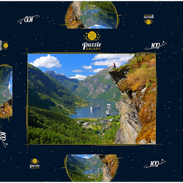 Blick vom Flydalsjuvet auf den Geiranger Fjord, Norwegen 100 Puzzle Schachtel 3D Modell