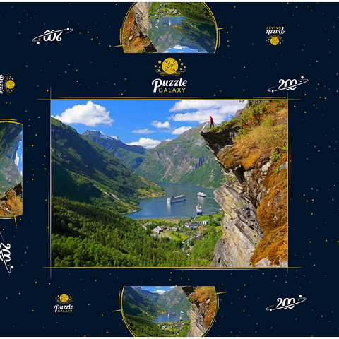 Blick vom Flydalsjuvet auf den Geiranger Fjord, Norwegen 200 Puzzle Schachtel 3D Modell