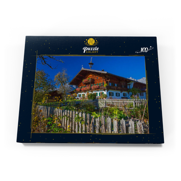 Bauernhaus gegen Kaisergebirge (2344m), Reith bei Kitzbühel, Österreich 100 Puzzle Schachtel Ansicht3
