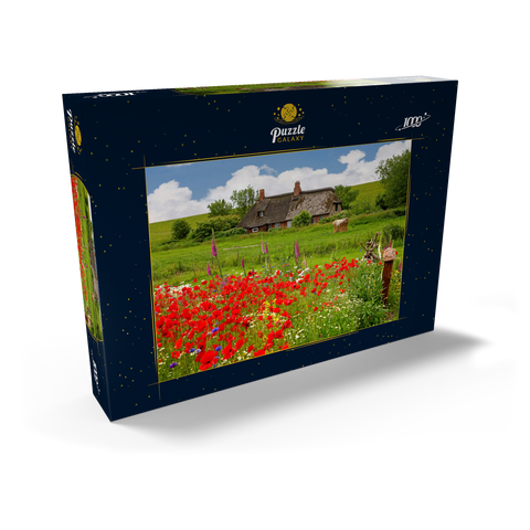 Sommerwiese mit Mohnblumen und Bauernkate bei Westerhever 1000 Puzzle Schachtel Ansicht2