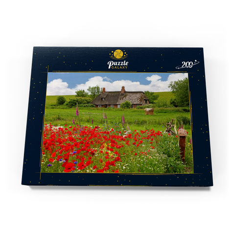 Sommerwiese mit Mohnblumen und Bauernkate bei Westerhever 200 Puzzle Schachtel Ansicht3