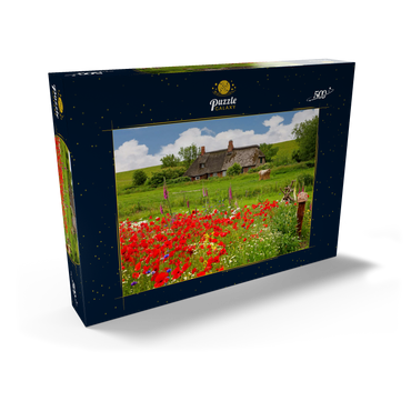 Sommerwiese mit Mohnblumen und Bauernkate bei Westerhever 500 Puzzle Schachtel Ansicht2