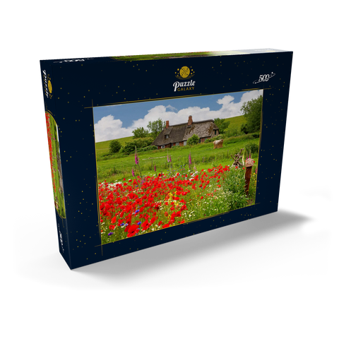 Sommerwiese mit Mohnblumen und Bauernkate bei Westerhever 500 Puzzle Schachtel Ansicht2