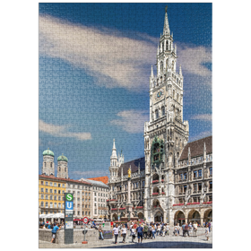 Darstellung des Puzzle Motivs Marienplatz mit den Türmen der Frauenkirche und Rathaus, München - Puzzleteile: 1000